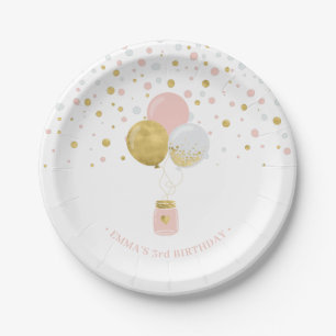 Gold- und rosa Konfetti, Luftballons 1. Geburtstag Pappteller