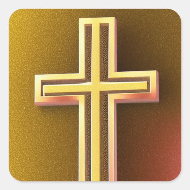 Gold- und Rosa-Kreuzsticker Quadratischer Aufkleber (Vorderseite)