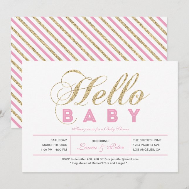 Gold und Rosa | Mädchen, moderne Typografie Kinder Einladung (Vorne/Hinten)