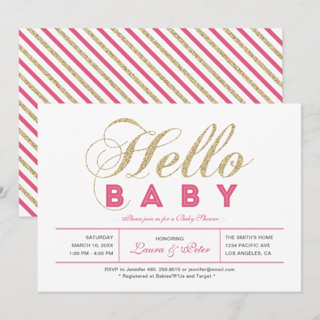 Gold und Rosa | Mädchen, moderne Typografie Kinder Einladung (Vorne/Hinten)