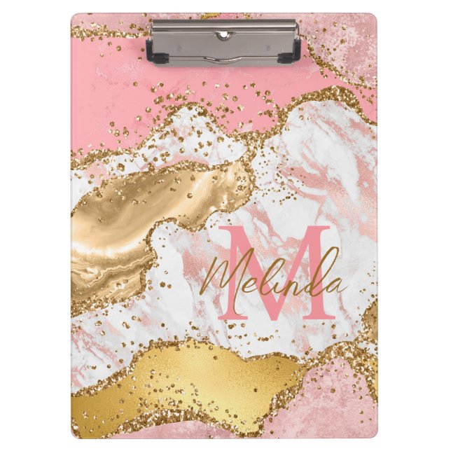 Gold- und rosa Pailletten Achat Klemmbrett (Vorderseite)