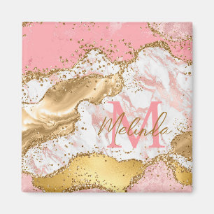 Gold- und rosa Pailletten Achat Magnet