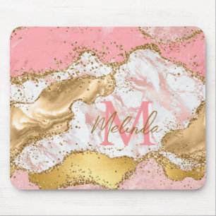 Gold- und rosa Pailletten Achat Mousepad