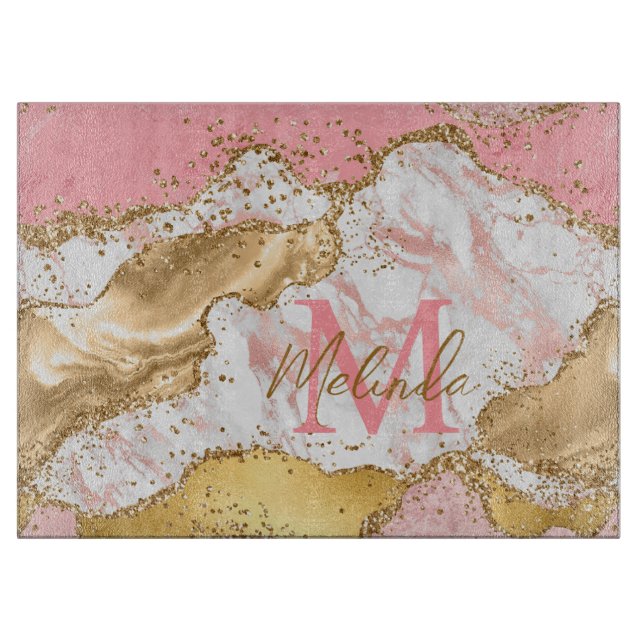 Gold- und rosa Pailletten Achat Schneidebrett (Vorderseite)