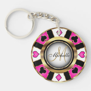 Gold und rosa Poker-Chip-Entwurf - Monogramm Schlüsselanhänger