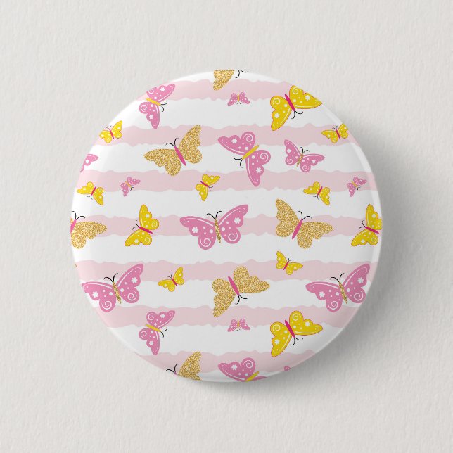 Gold- und rosa Schmetterling Button (Vorderseite)