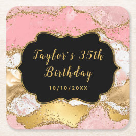 Gold und Rosa Sequins Agate Birthday Rechteckiger Pappuntersetzer