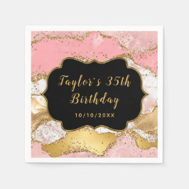 Gold und Rosa Sequins Agate Birthday Serviette