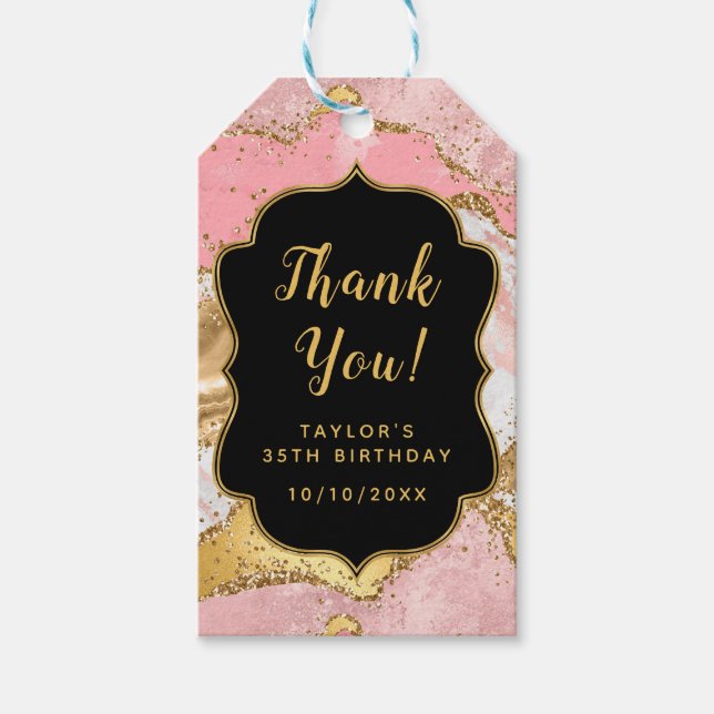 Gold und Rosa Sequins Agate Birthday Vielen Dank Geschenkanhänger (Vorderseite)