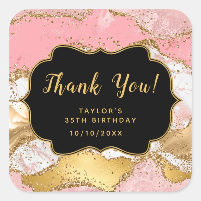 Gold und Rosa Sequins Agate Birthday Vielen Dank Quadratischer Aufkleber (Vorderseite)