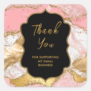 Gold und Rosa Sequins Agate Business Vielen Dank Quadratischer Aufkleber