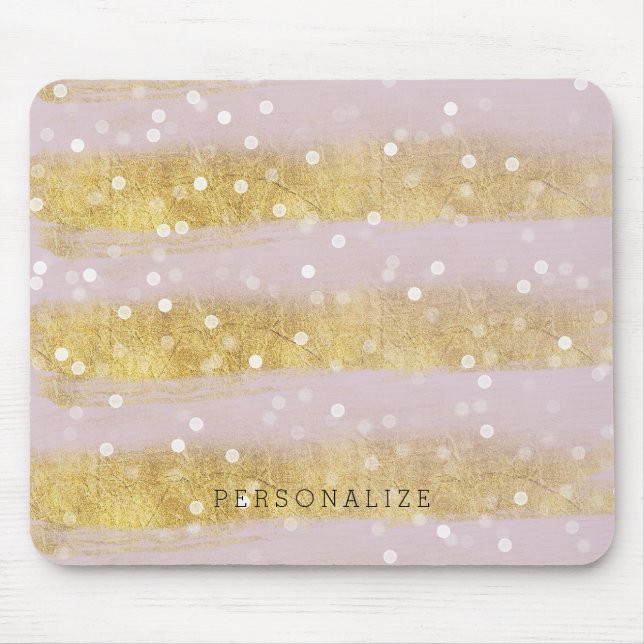 Gold und Rosa-Streifen Bokeh Confetti Mousepad (Vorne)