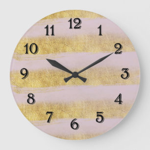 Gold und rosa Streifen Große Wanduhr