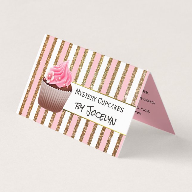 Gold und Rosa Striped Bäckerei gefaltete Visitenkarten (Vorderseite)