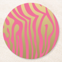 Gold und rosa Zebra-Streifen-Muster Runder Pappuntersetzer
