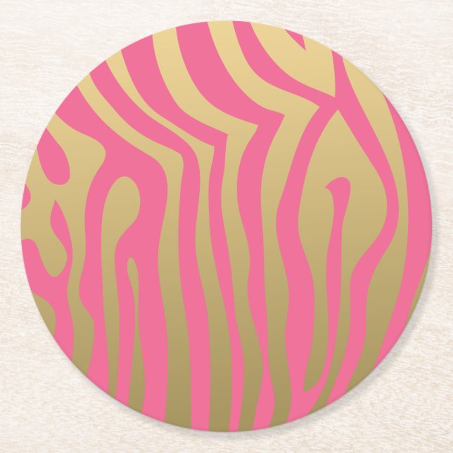 Gold und rosa Zebra-Streifen-Muster Runder Pappuntersetzer (Vorderseite)