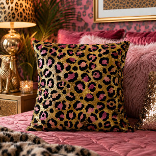 Gold- und Rosal Leoparden-Tiermuster Kissen