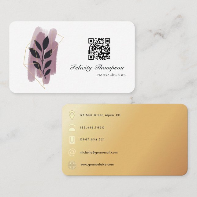 Gold und Rose Gold Pinselstriche QR-Code Visitenkarte (Vorne/Hinten)