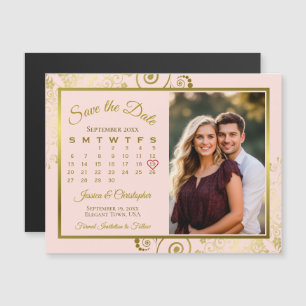 Gold- und Rosé-Kalender- und Foto-Save-the-Date-Ma Magneteinladung