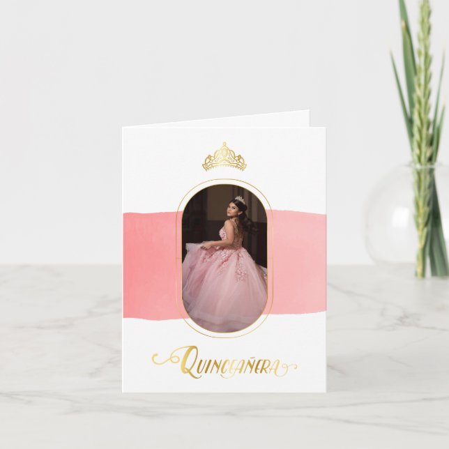 Gold und Rose Rosa Foto Quinceanera Einladung (Vorderseite)