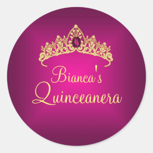 Gold- und Rosé-Schmuck-Tiara-Quinceanera-Aufkleber Runder Aufkleber