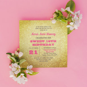 Gold und Rose Tourmaline Rosa Glitzer Süß 16 Einladung