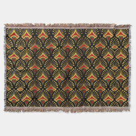 Gold und Rot Art Deco Muster auf schwarz Decke