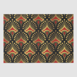 Gold und Rot Art Deco Muster auf schwarz Seidenpapier