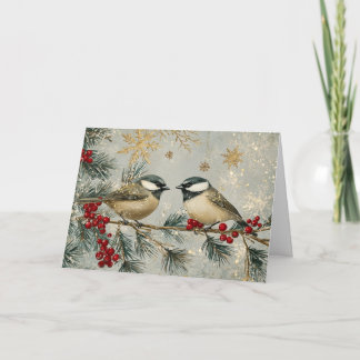 Gold und Rote Glitzer Chickadee mit Schnee Karte