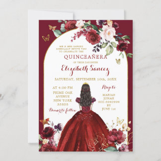 Gold und Rote Rosen Blumenquinceñera Einladung