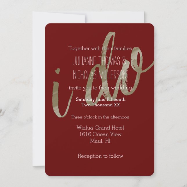 Gold und Rote Wasserfarbe ich tue Hochzeit Einladung (Vorderseite)