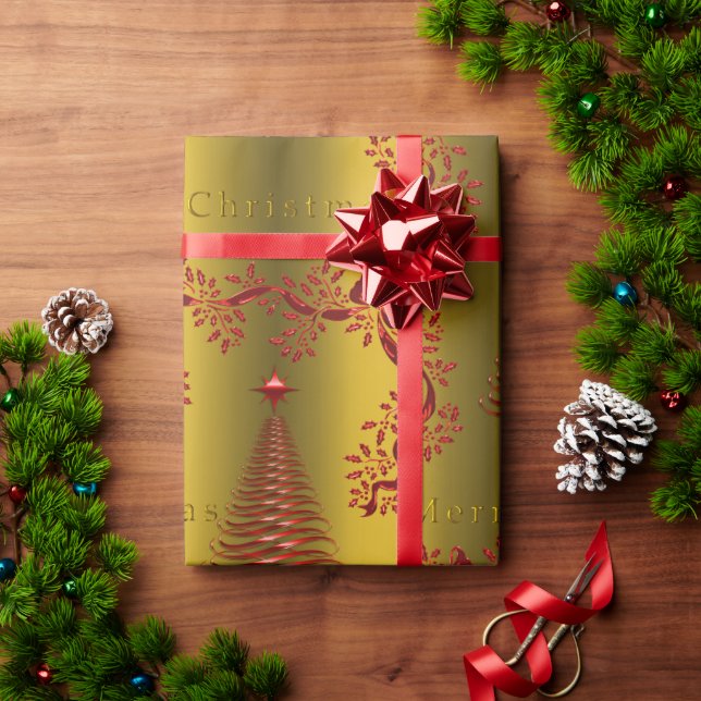 Gold und Rote Weihnachten Geschenkpapier (Feiertagsgeschenk)