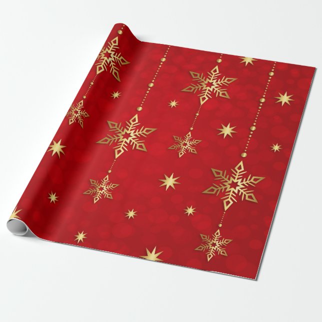 Gold und rote WeihnachtsPackpapier-Rolle Geschenkpapier (Ungerollt)