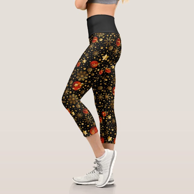 Gold und rote Weihnachtsschmuck Capri Leggings (Links)