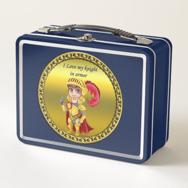 Gold und roter Ritter in Rüstung und Helm Metall Lunch Box (Vorderseite)