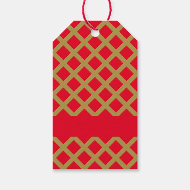 Gold und Rotes Gitter Geschenkanhänger (Vorderseite)