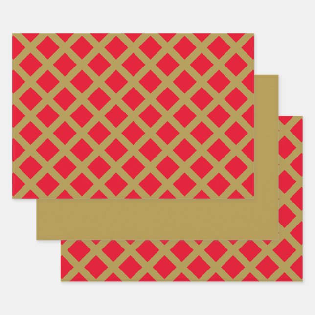 Gold und Rotes Gitter Geschenkpapier Set (Set)