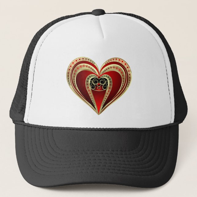 Gold und Rotes Herz Truckerkappe (Vorderseite)