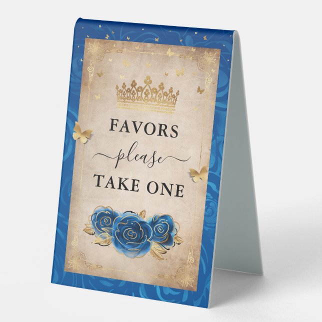 Gold und Royal Blue Rose Foto Template Favoriten Tischaufsteller (Vorderseite)
