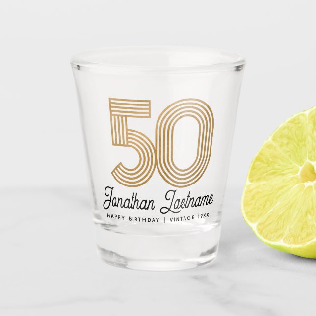 Gold und Schwarz 50. Geburtstagsschussglas Schnapsglas (Vorderseite)