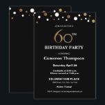 Gold und Schwarz, 60. Geburtstagsparty Einladung<br><div class="desc">Dieses raffinierte Imitat *Gold und Schwarz feiert dieses Meilenstein-Geburtstagsfest. Der Text ist vollständig anpassbar. elegant. *Gold a gedruckte Grafik</div>