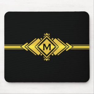 Gold- und Schwarz Art Deco Gürtel Monogramm Mousepad