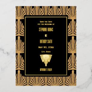 Gold- und Schwarz Art Deco Muster Hochzeit Folie Einladungspostkarte