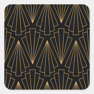 Gold- und Schwarz Art Deco Muster Quadratischer Aufkleber