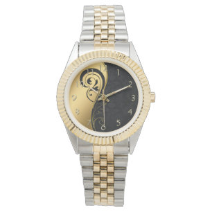 Gold- und Schwarz-Blumen-Design Armbanduhr