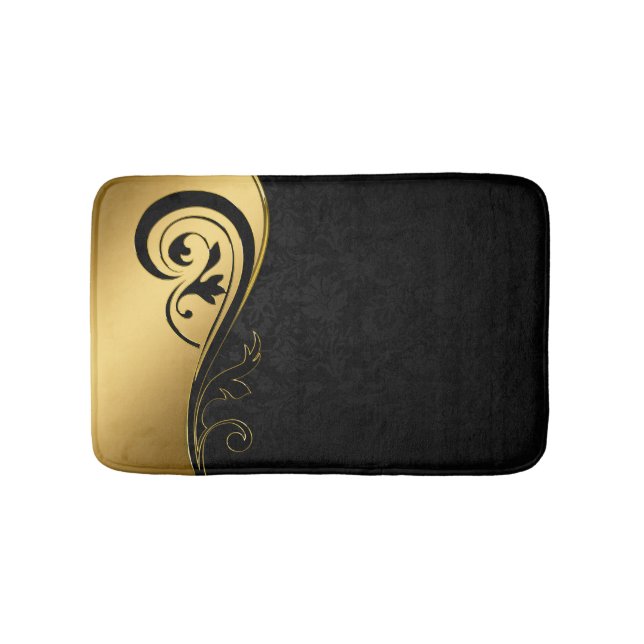 Gold- und Schwarz-Blumen-Design Badematte (Vorderseite)