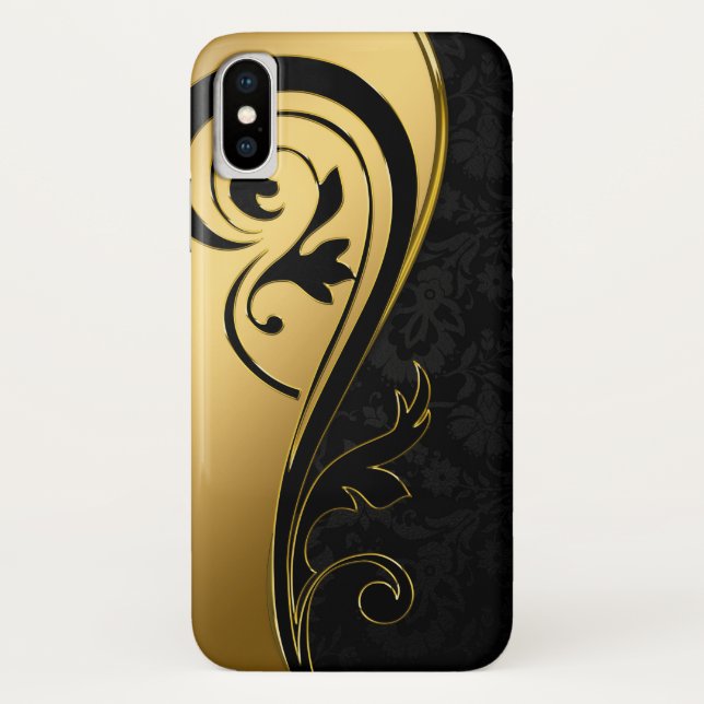 Gold- und Schwarz-Blumen-Design Case-Mate iPhone Hülle (Rückseite)