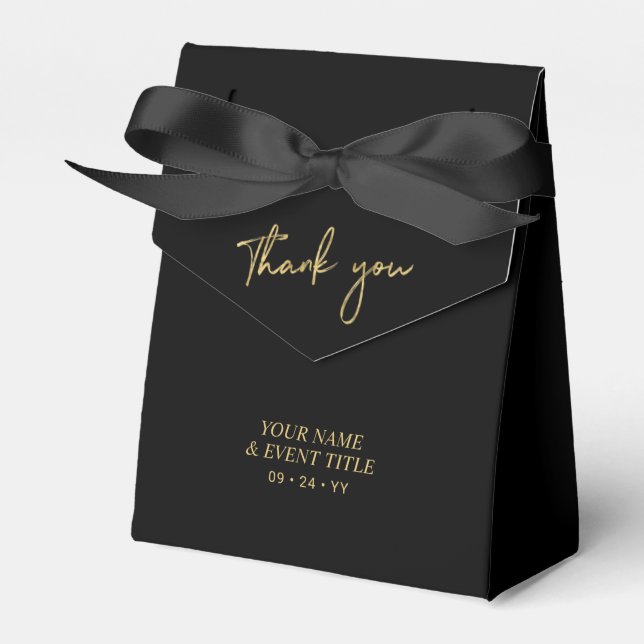 Gold und Schwarz | Brush Script Party Vielen Dank Geschenkschachtel (Vorderseite)