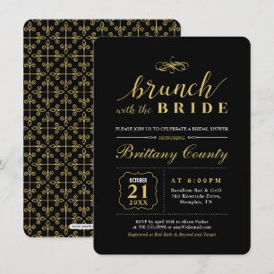 Gold und Schwarz   Elegant Wedding Bridal Brunch Einladung