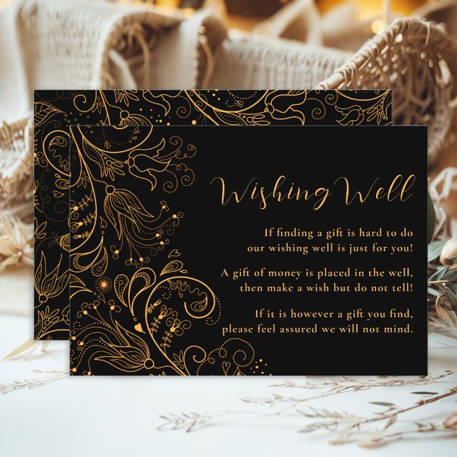 Gold und Schwarz Elegante Blumenhochzeiten wünsche Begleitkarte (Von Creator hochgeladen)